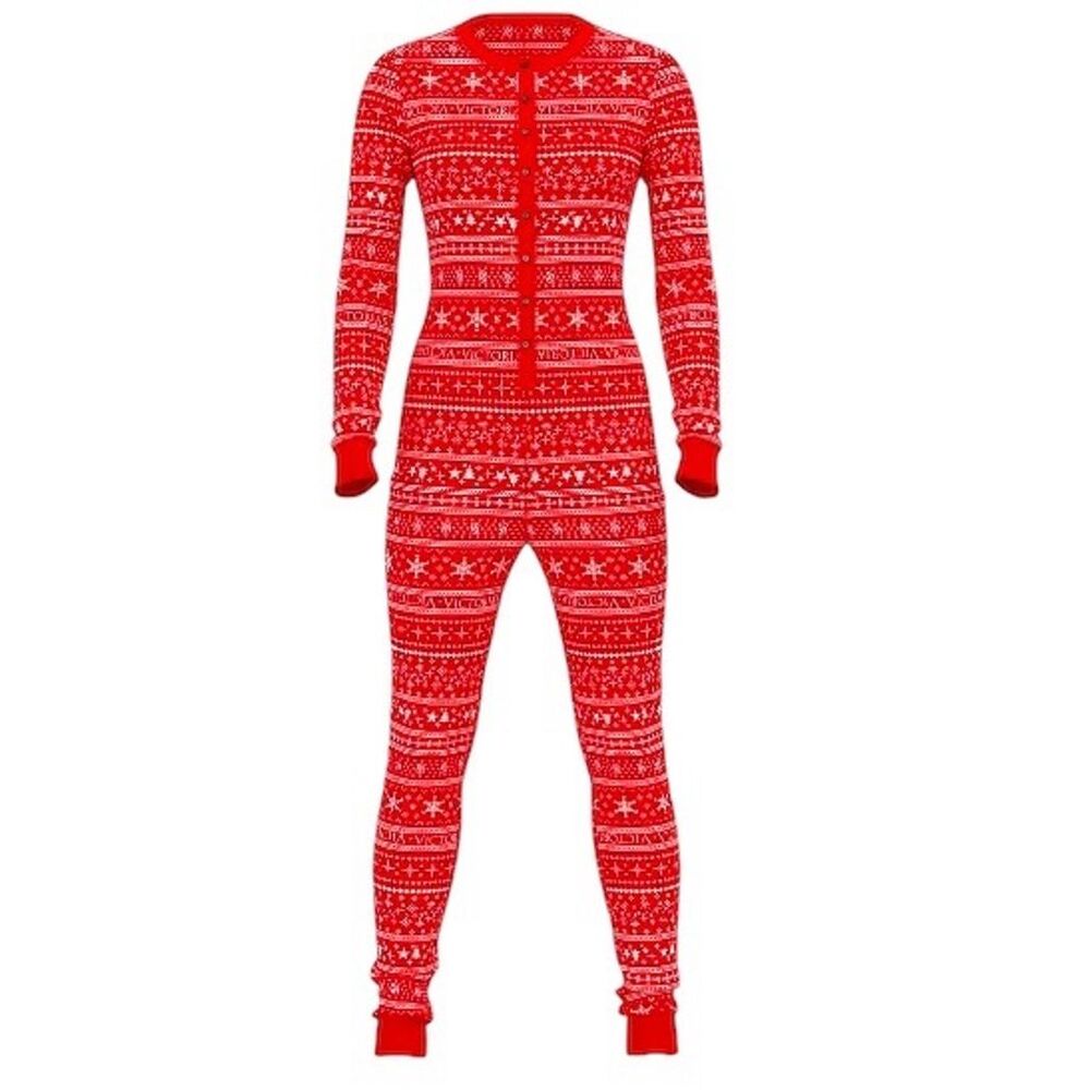 Victoria's Secret Red Fair Isle Pajama Onesie - Picture 2 of 9